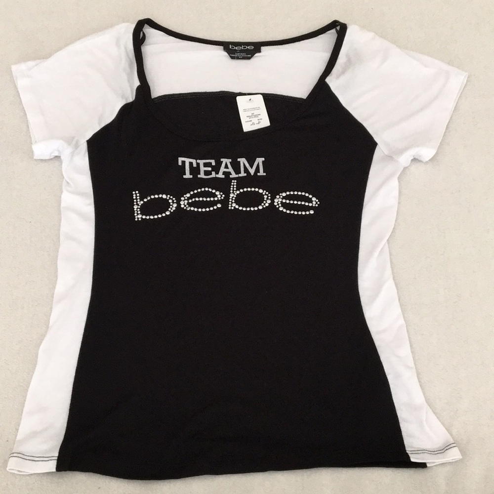 Bebe black & white shirt top logo Team Bebe Small